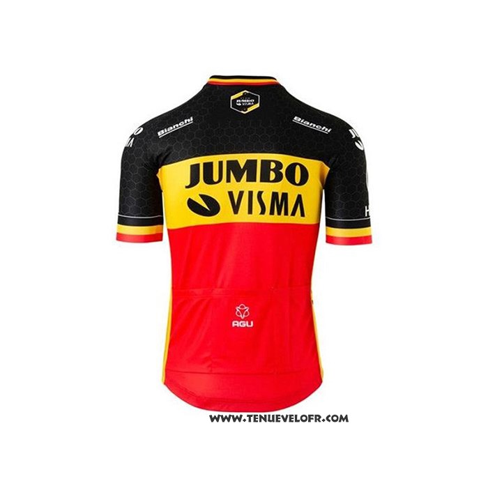 2020 Maillot Ciclismo Jumbo Visma Noir Jaune Rouge Manches Courtes et Cuissard